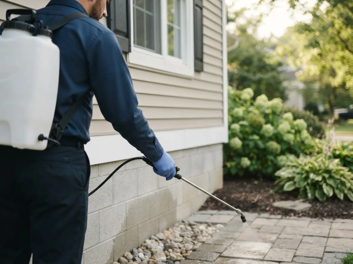 Pest control technician inspecting a home in Caddo Mills, TX
